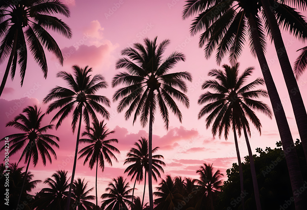 surreal tropical sunset pink hues palm trees high resolution high details vibrant surreal tropical sunset pink hues palm trees high resolution high details vibrant