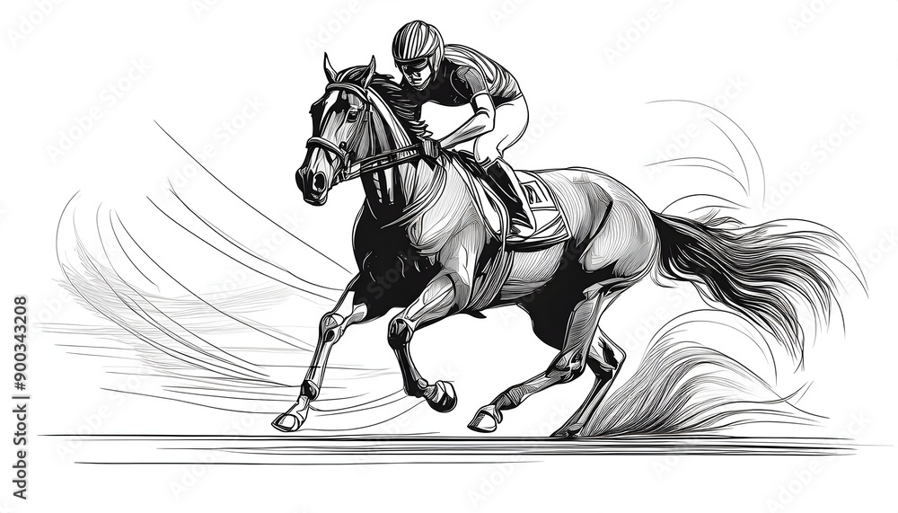 Obraz premium Abstract One line drawing and continue for the sport, Horse Racing on digital art concept, Generative AI.