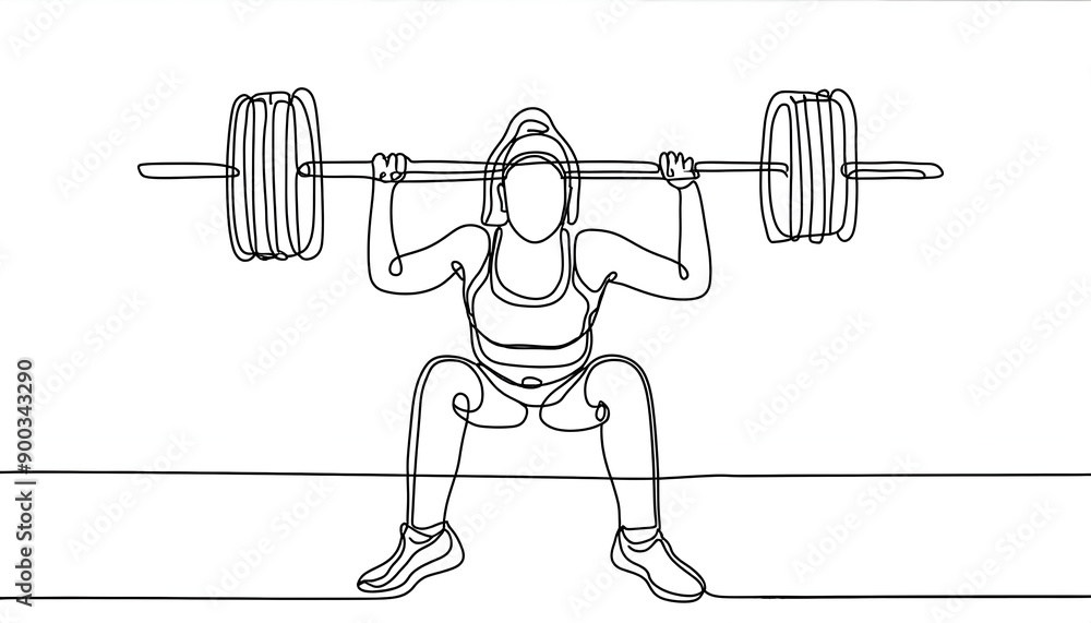 One line drawing and continue for the sport, Weightlifting on digital art concept, Generative AI. One line drawing and continue for the sport, Weightlifting on digital art concept, Generative AI.