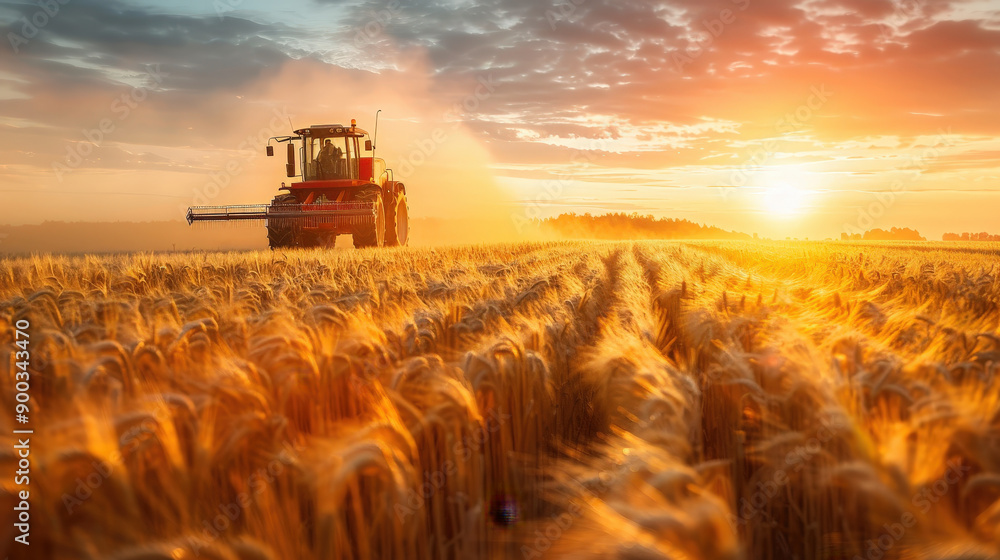 Fototapeta premium Evaluate the potential of investing in the agricultural sector in sunset background