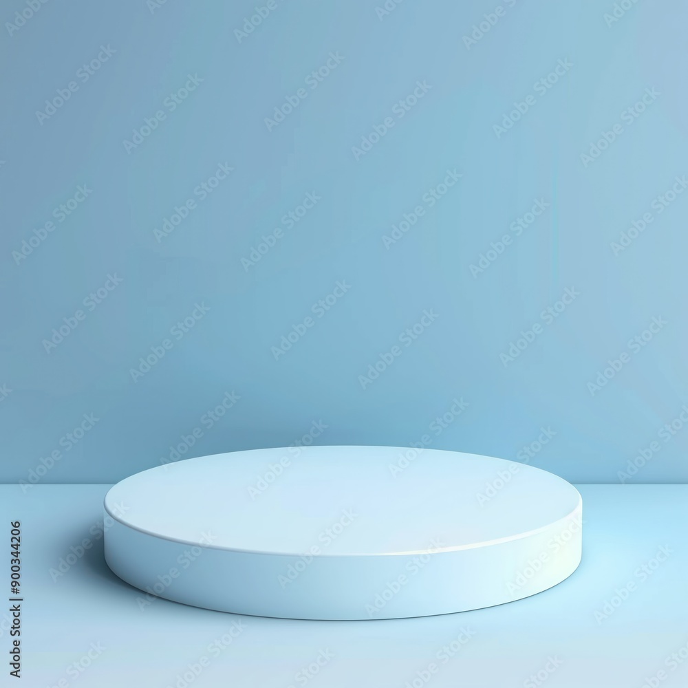Minimalist Circular Display Platform on Blue Background Minimalist Circular Display Platform on Blue Background