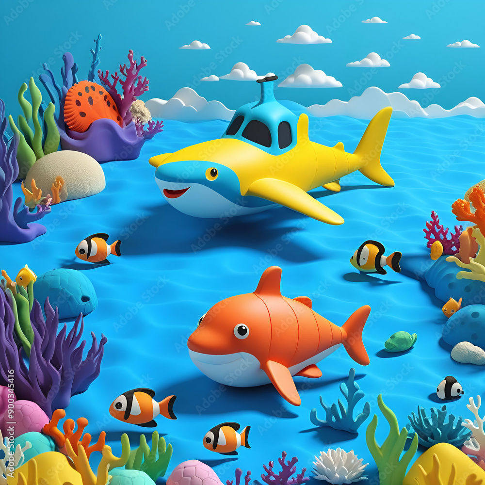 3D Cartoon Under the Sea with Fish and Coral 3D Cartoon Under the Sea with Fish and Coral