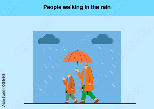 People walking in rain Vector Illustration