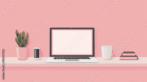 Designer's Minimalist Work Desk Setup with Laptop and Accessories