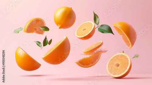 resh citrus fruits, including lemons, limes, and oranges. The juicy, bright yellow, and green slices are levitating against a clean background, highlighting their natural, organic qualities. photo