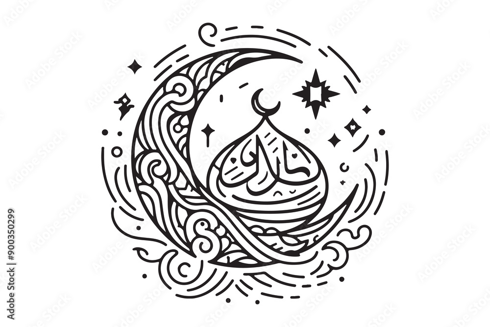 Islamic calligraphy design featuring a crescent and star motif Islamic calligraphy design featuring a crescent and star motif
