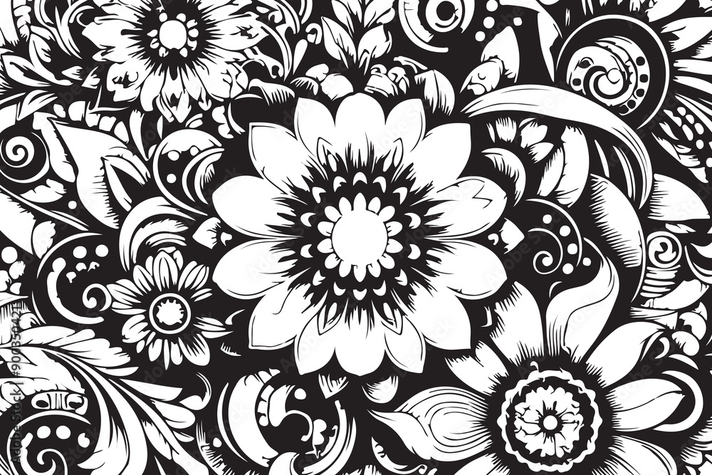 Obraz premium Image featuring a floral design in black and white