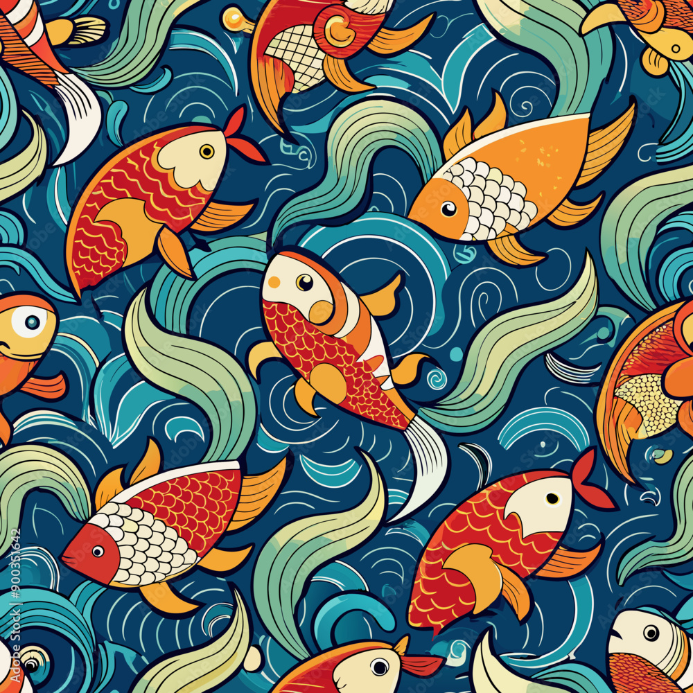 Seamless Vector Background of Chinese Koi Fish Patterns. Perfect for: Traditional Festivals, Cultural Events, Decorative Projects Seamless Vector Background of Chinese Koi Fish Patterns. Perfect for: Traditional Festivals, Cultural Events, Decorative Projects