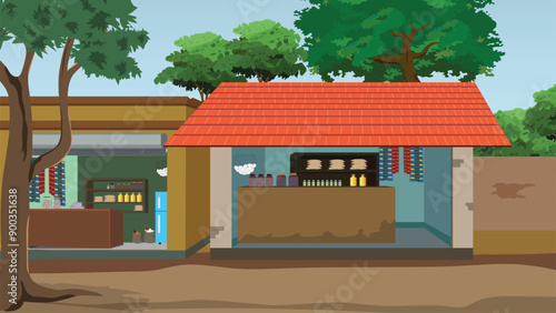 Village grocery market. Asian market background design. Indian village shop vector design