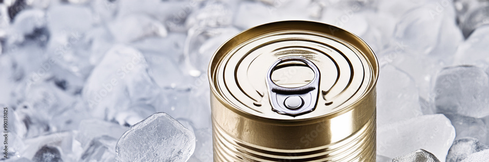 Two metal cans with open pull tabs on ice background
Two metal cans with open pull tabs on ice background
