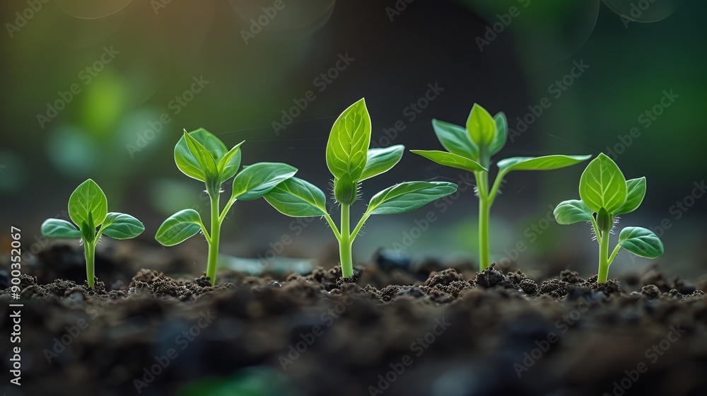 Young Green Plants Growing in Fertile Soil with Soft Focus Nature Background Young Green Plants Growing in Fertile Soil with Soft Focus Nature Background