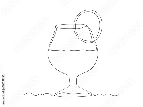 Abstract glass of cognac, brandy, alcohol, lemonade,bar. continuous single line art drawing sketch, logo