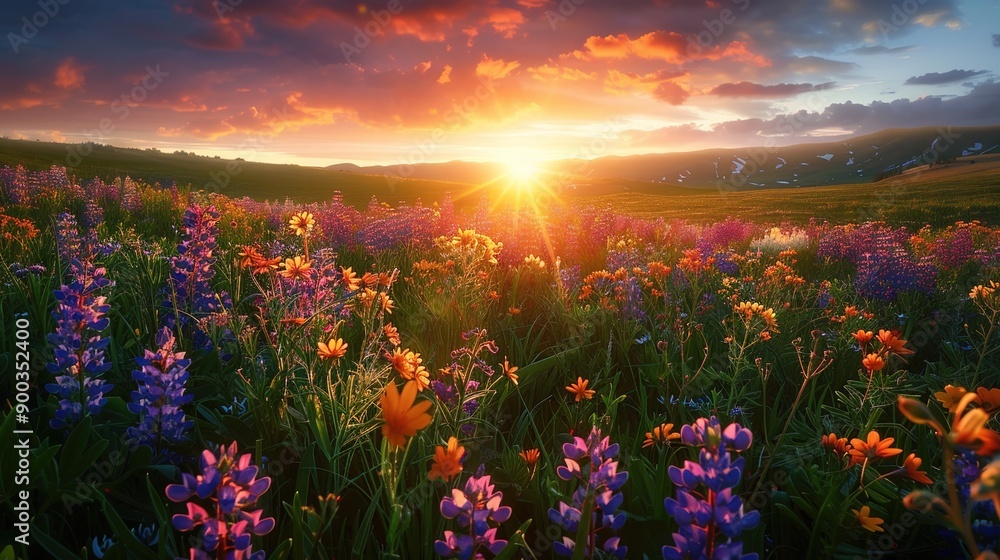 Fototapeta premium sunset at field wallpaper