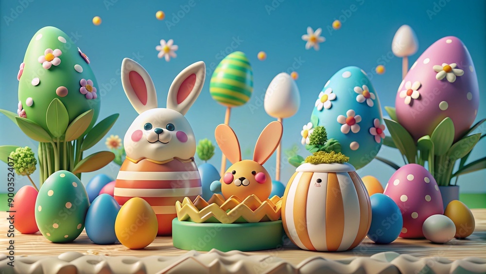 easter bunny and eggs 3d render easter bunny and eggs 3d render