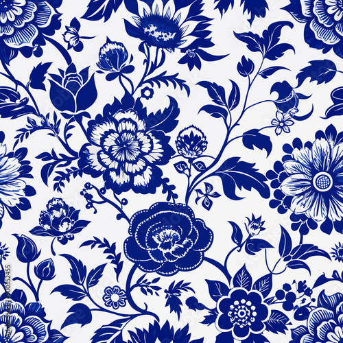 Seamless Vector Background of Traditional Chinese Blue and White Porcelain Patterns. Perfect for: Cultural Events, Decorative Projects, Elegant Decor