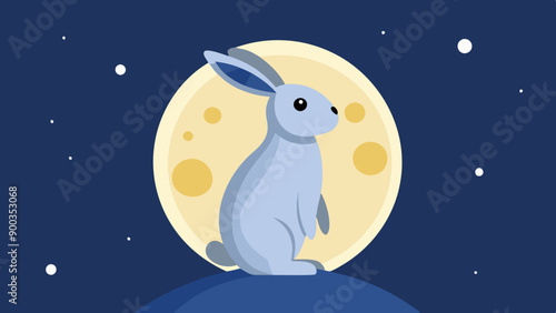 Vector Illustration of a Rabbit Silhouette Sitting on a Full Moon. Perfect for: Mid-Autumn Festival, Festive Decor, Cultural Celebrations