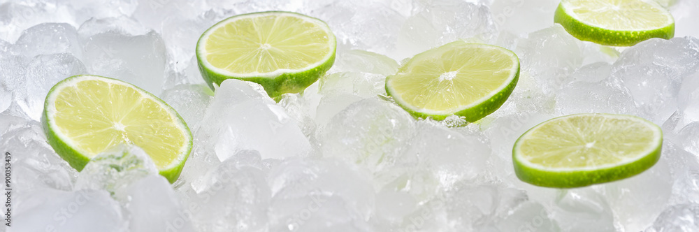 Lime Slices on Ice Cubes Close-Up