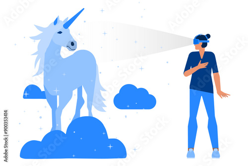 Woman in vr headset seeing a unicorn