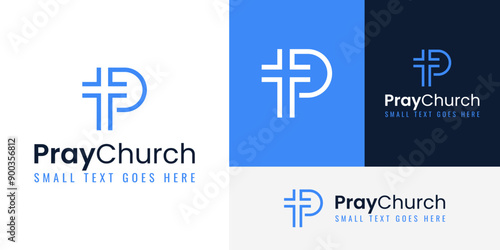 Initial P Pray Peace Cross Church Worship Hope Logo Design Branding Template