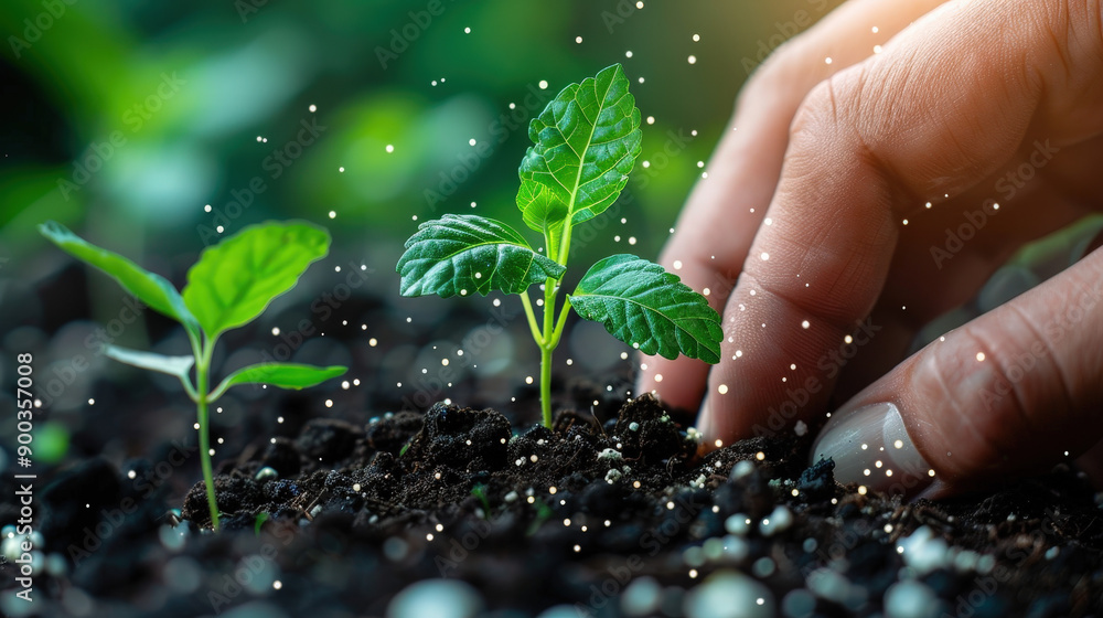 Caring hands nurture young life, a promise of growth from earth to tree Caring hands nurture young life, a promise of growth from earth to tree