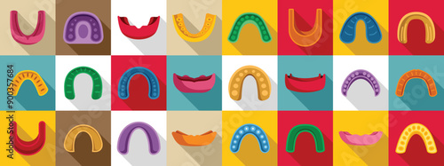 Mouth Guard icons set. Different types of mouthguards offering protection for athletes in a variety of sports