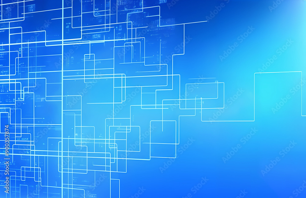 Fototapeta Background of abstract technological connectivity. Blue shapes. Hi-tech computer digital technology concept. Abstract technology communication. Neon glowing lines.