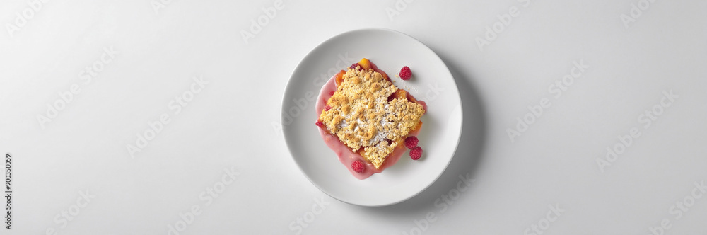 Square Raspberry Crumble Tart on a White Plate
Square Raspberry Crumble Tart on a White Plate