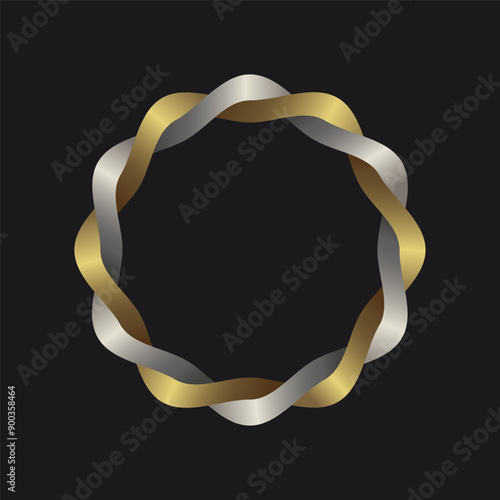 Twisted double silver and gold ring. Vector design.