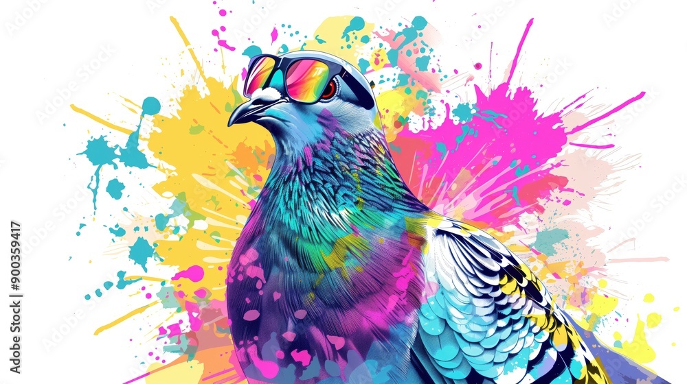 Obraz premium A cartoon style животное wearing sunglasses with a happy expression is depicted in a colorful ink painting style against a white background with clean lines and simple strokes. Generated AI
