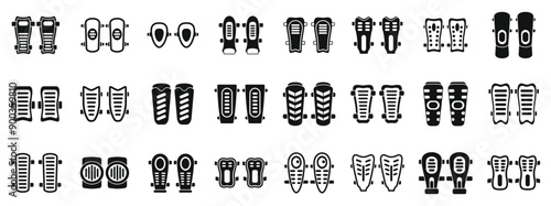 Shin Guards icons set. Football soccer protective gear shin guards icons set in simple style