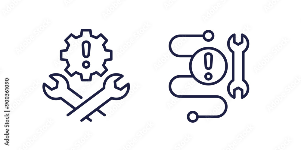 fixing errors, technical problems line icons on white fixing errors, technical problems line icons on white