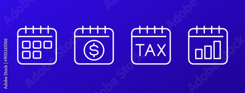 calendar and schedule, tax day line icons, vector set