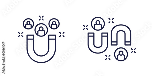customer retention or attraction line icons with magnet