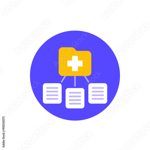 medical documents icon with file folder, flat design
