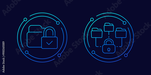 locked folders icons, linear vector design