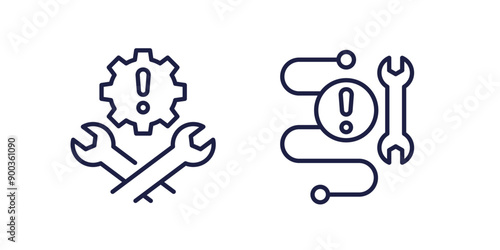 fixing errors, technical problems line icons on white