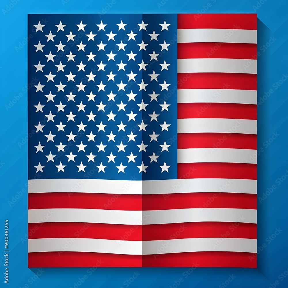 Fototapeta premium United States american flag USA patriotic papercut banner, background, web, greeting card, poster, holiday cover, label, flyer, layout. Patriotic Social media print for presentation, information.