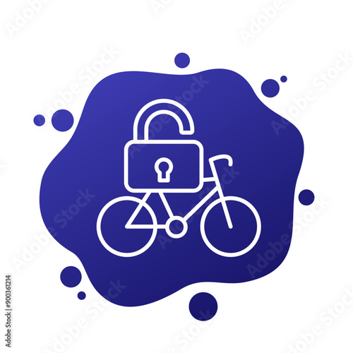 Unlock bike icon with a bicycle and a lock, linear vector design
