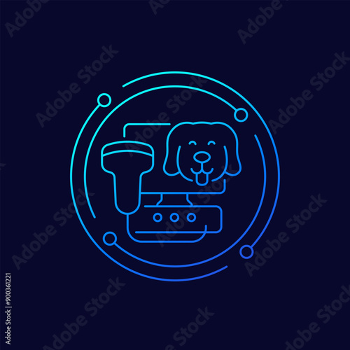 ultrasound for dogs icon, pet ultrasonography linear vector