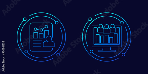 user metrics icons, customer analytics, linear design