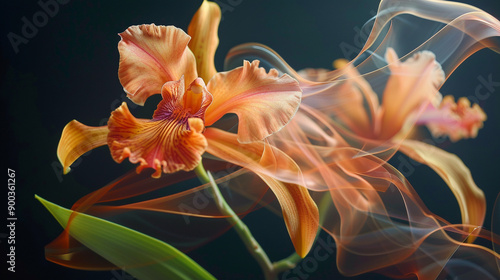 Close-up of an orchid with its petals transforming into flowing ribbons photo