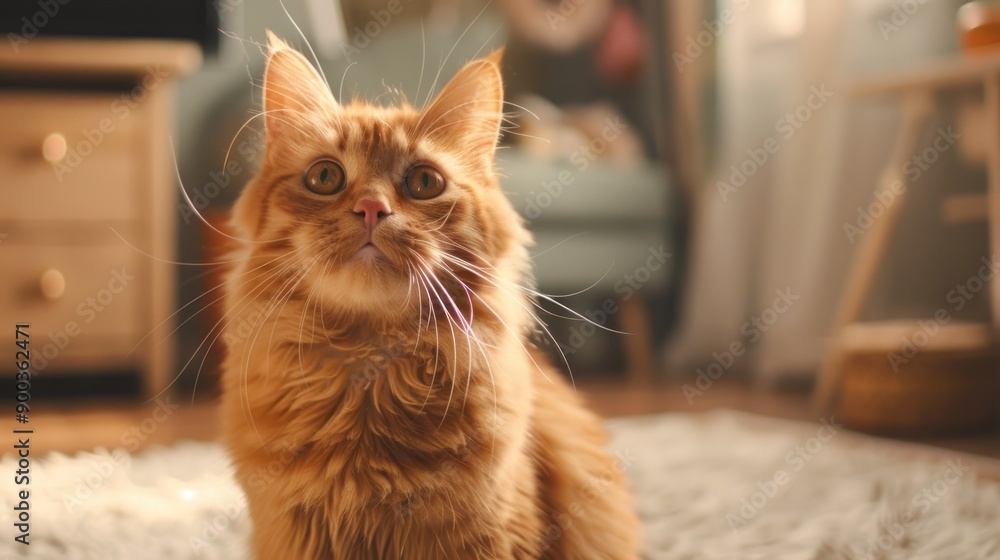 Cute Orange Cat Sitting on a Fluffy Rug Cute Orange Cat Sitting on a Fluffy Rug