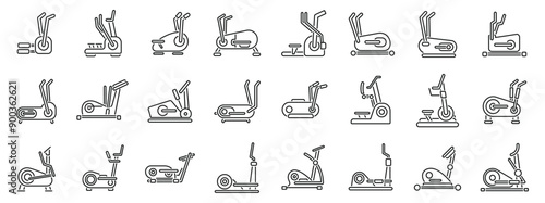 Elliptical Machine icons set. Set of elliptical trainers is showing different types of cross trainers for a great cardio workout