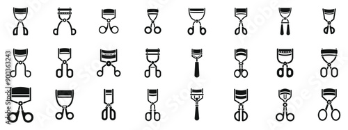 Eyelash Curler icons set. Set of different eyelash curlers for curling eyelashes before applying mascara