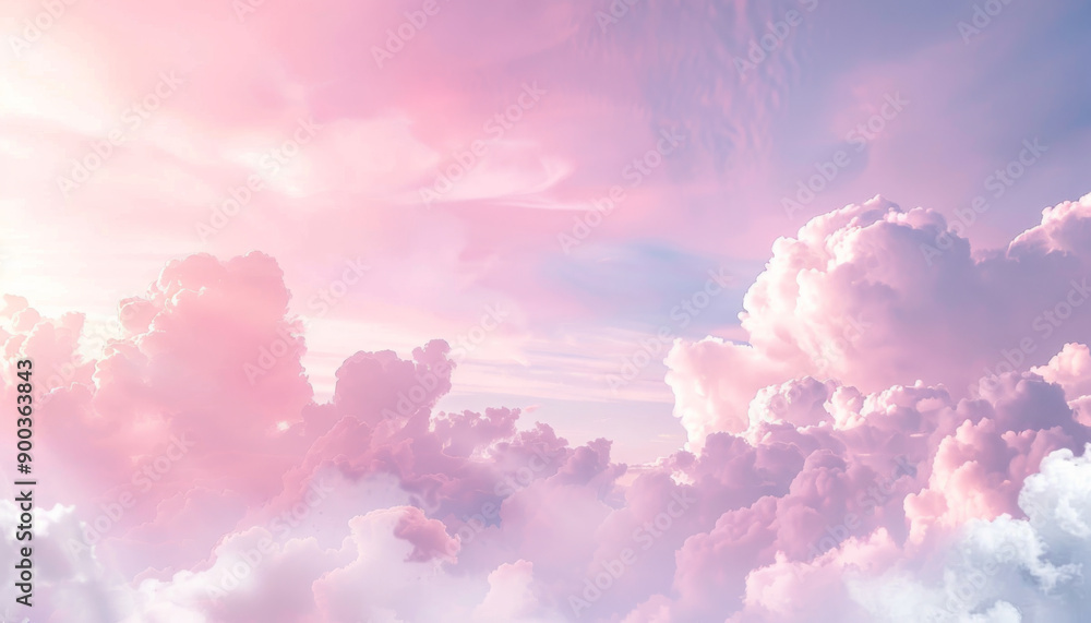 A breathtaking view of a dreamy sky adorned with fluffy pink and white clouds A breathtaking view of a dreamy sky adorned with fluffy pink and white clouds