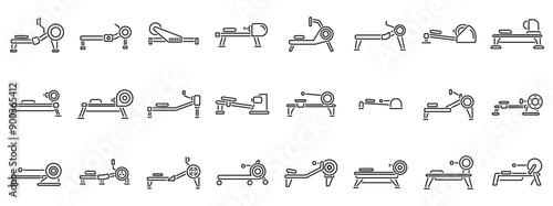 Rowing Machine icons set. Set of icons depicting different types of rowing machines for exercising different muscle groups