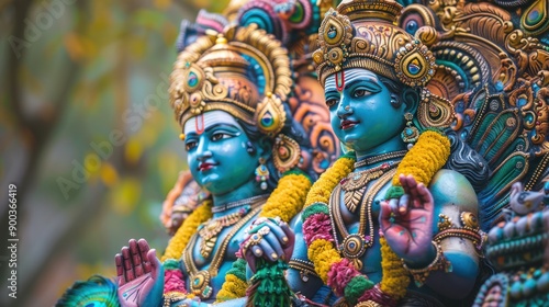 Wallpaper Mural A colorful painting of Lord Murugan, the god of war, riding his peacock with vibrant festival surroundings Torontodigital.ca