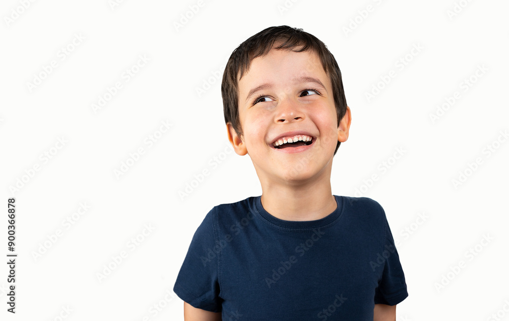 Portrait of a young boy looking up on white background Portrait of a young boy looking up on white background
