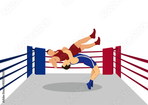 Vector illustration wrestler doing wrestling in the ring