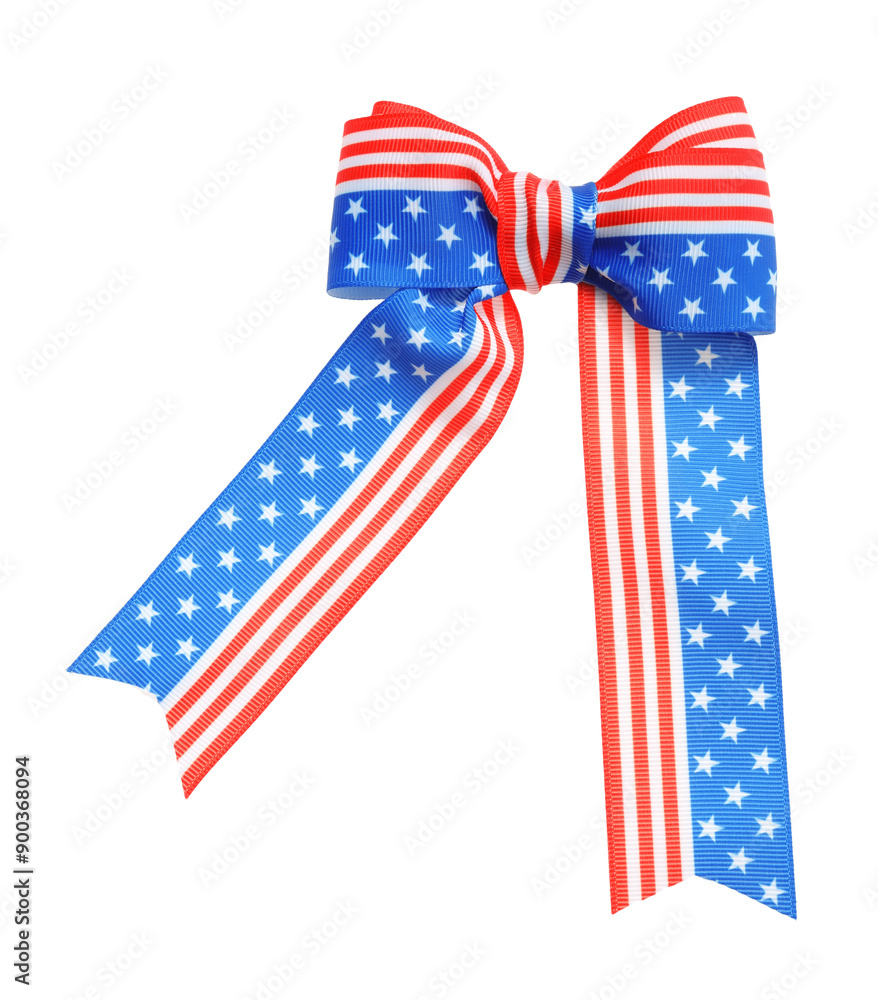 Fototapeta premium Ribbon bow with American flag pattern isolated on white